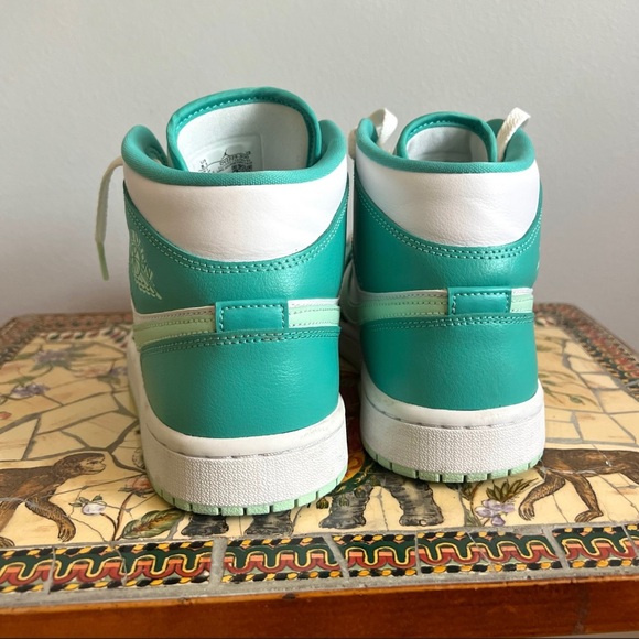Nike Air Jordan 1 Mid Teal and White Sneakers - Picture 4 of 16